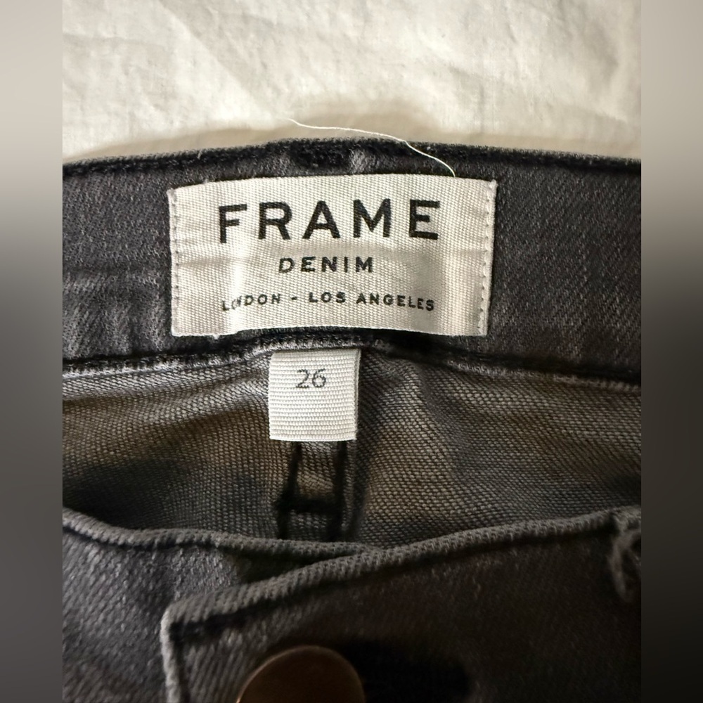 Frame Le Skinny de Jeanne Grey Distressed Low Rise Skinny Jeans 26 - Picture 4 of 13